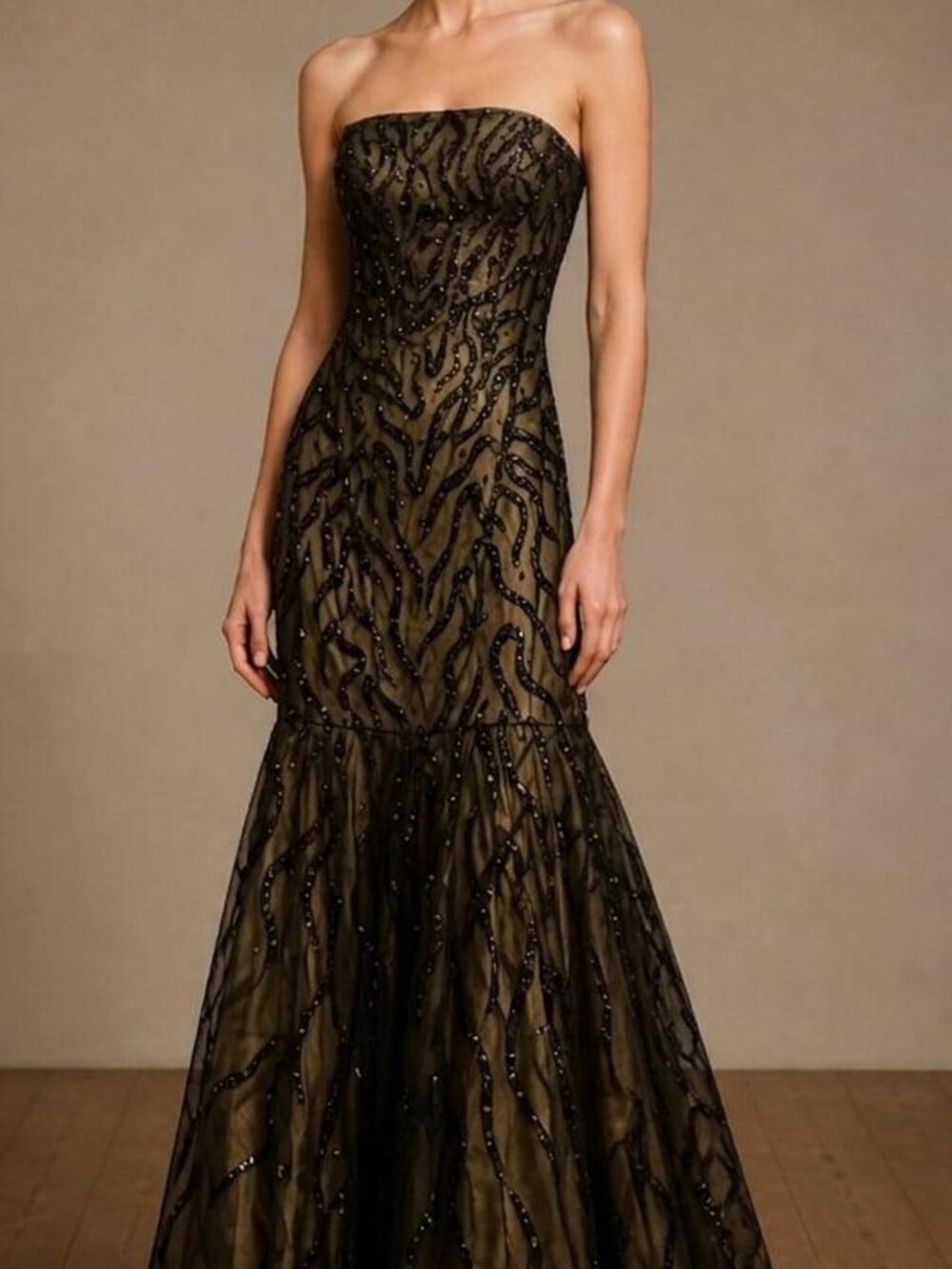Strapless Sequin and Bead Embellished Gown, Size 4